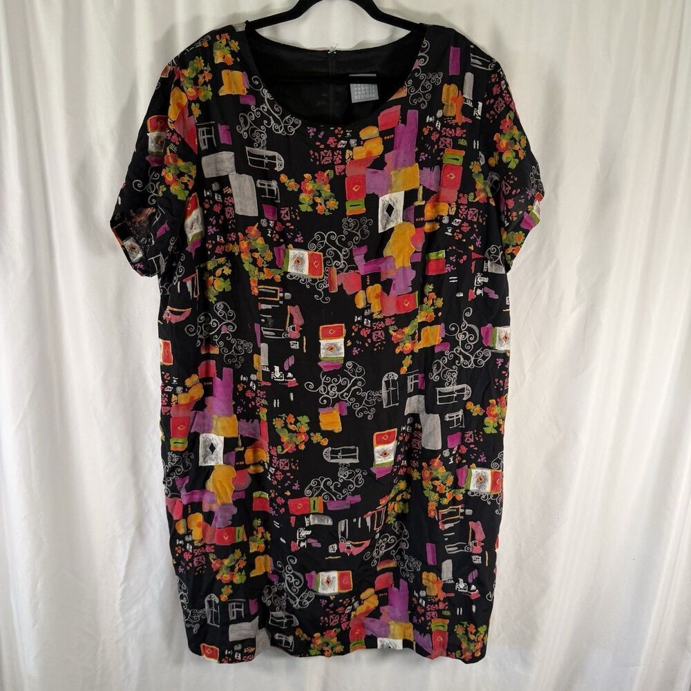 rabbit rabbit rabbit Dress Women 24W Black Geometric Vneck Short Sleeve Zip Back